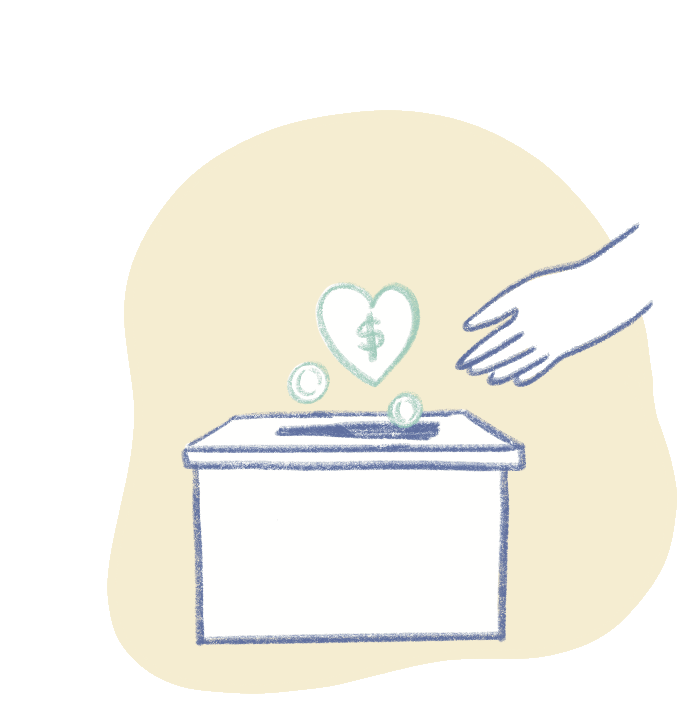 Illustration of hand placing donation into give box.