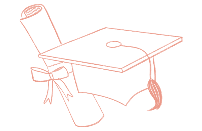 Orange cap and diploma doodle. 