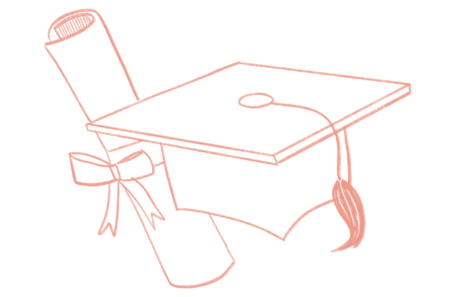Orange cap and diploma doodle.